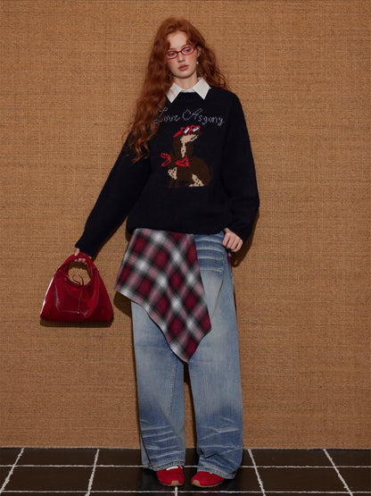 Animal Jacquard Embroidered Knit Sweater