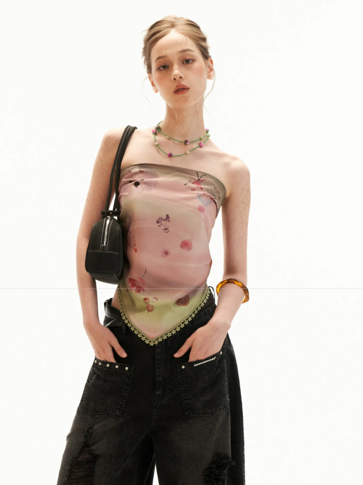 Reversible Swirl Print Scarf Tie Top