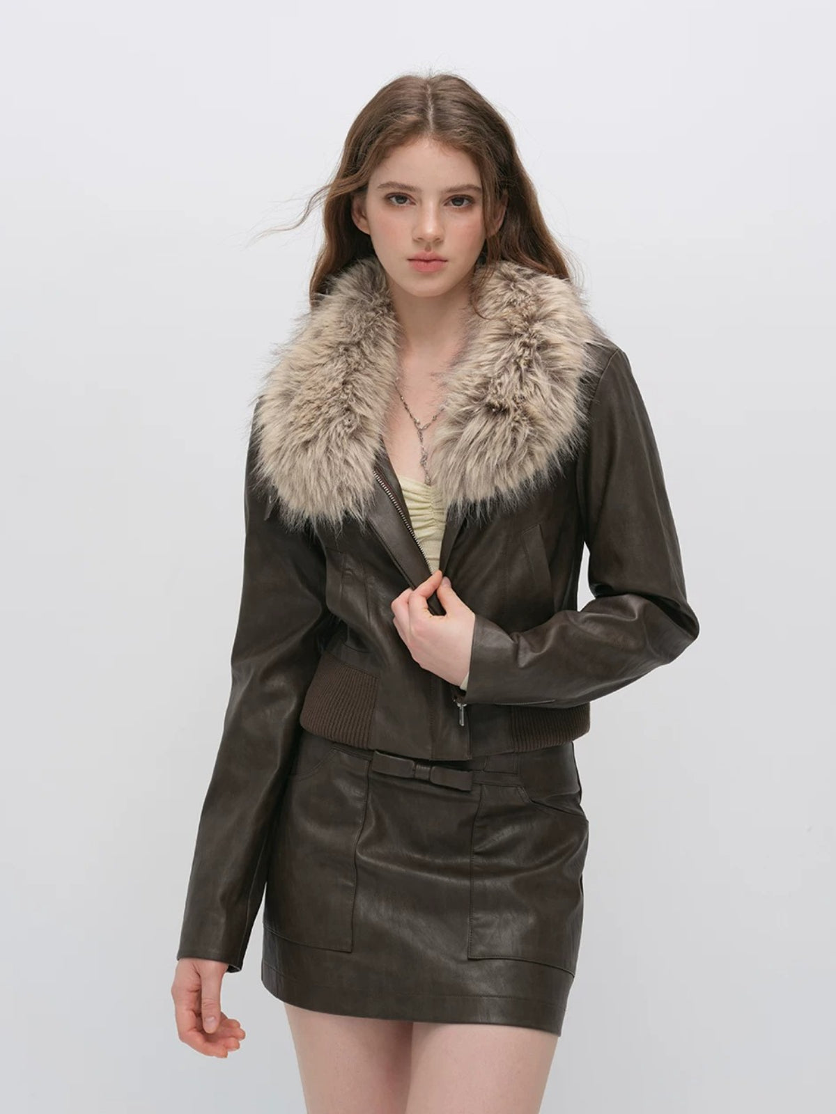 Vintage Fur Collar PU Jacket
