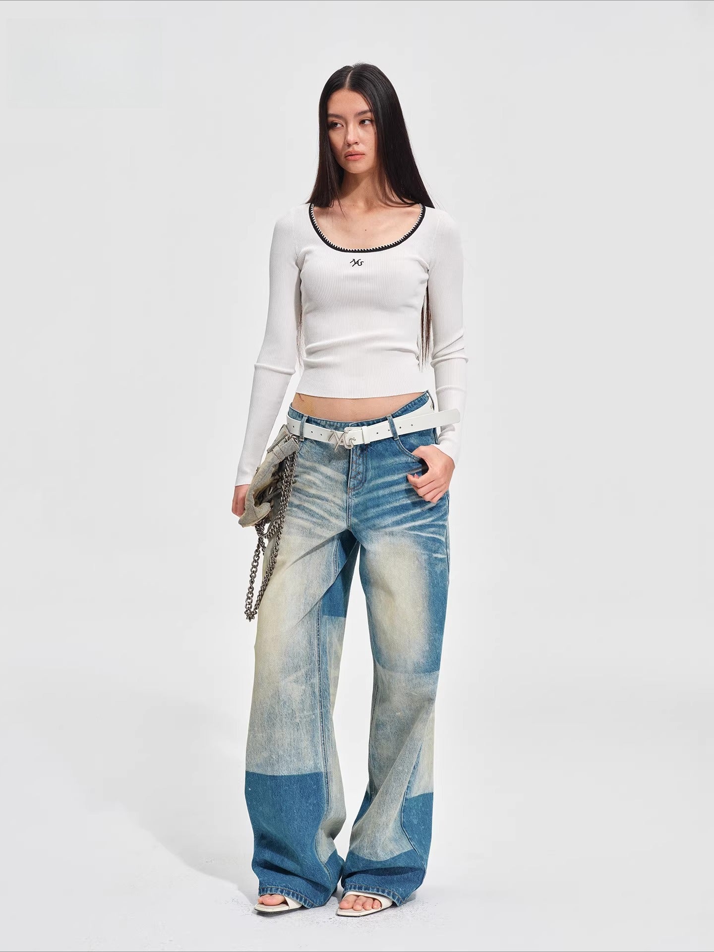 Equestrian Panel Wide-Leg Jeans