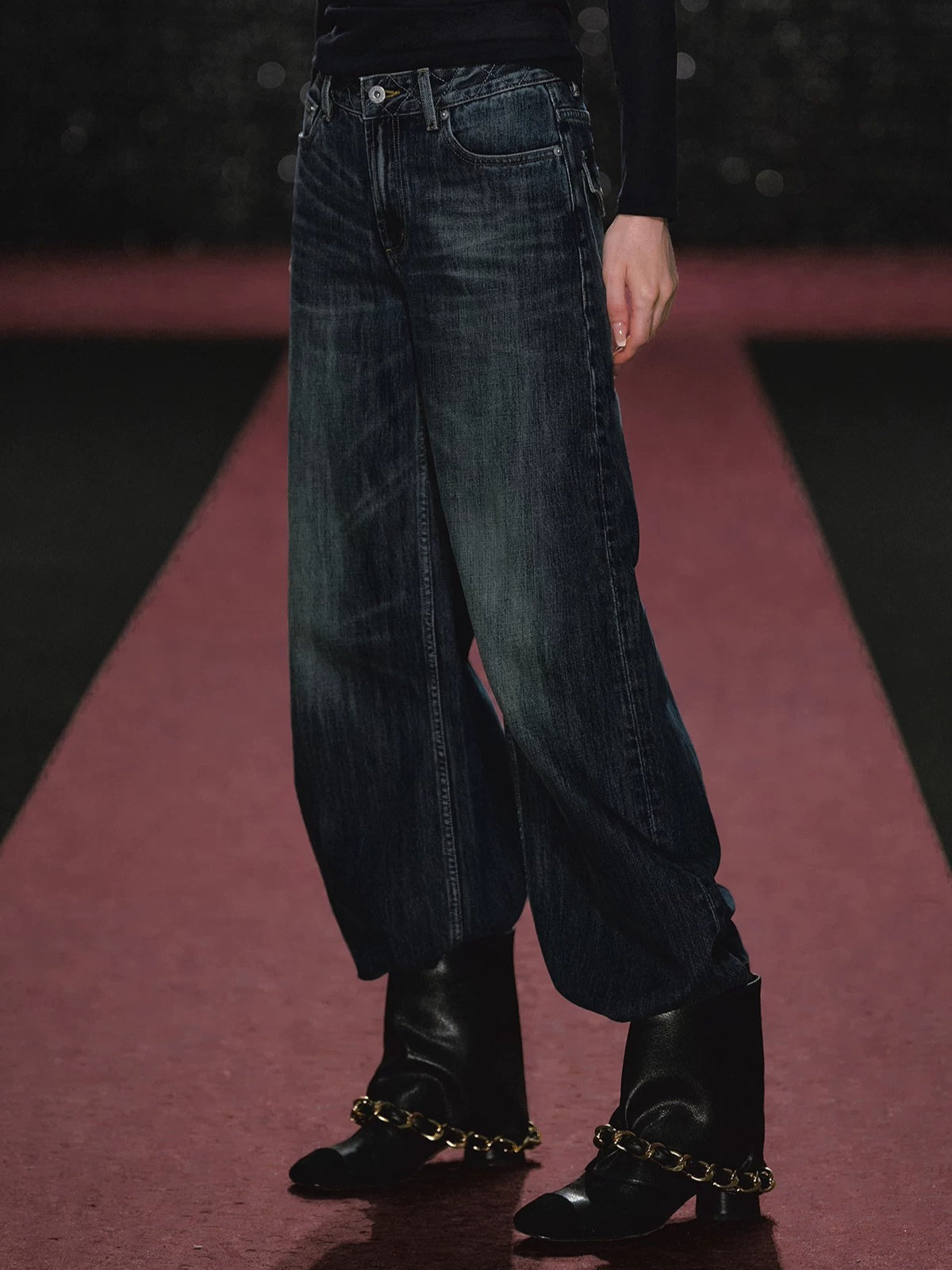 Plaid Embroidered Wide Leg Jeans