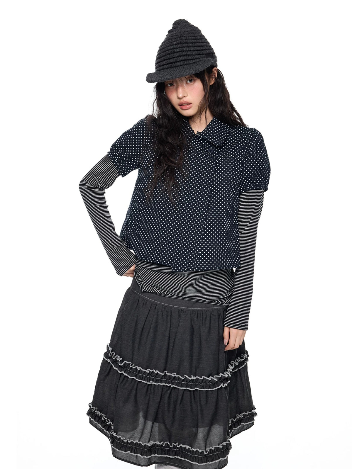 Polka Dot Plaid Collar Shirt