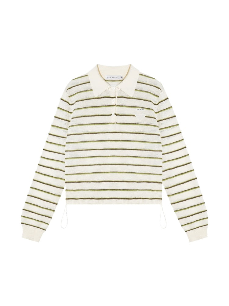 Beige &amp; Blue Striped Polo Knit T-shirt