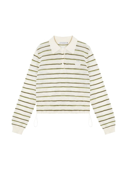 Beige &amp; Blue Striped Polo Knit T-shirt