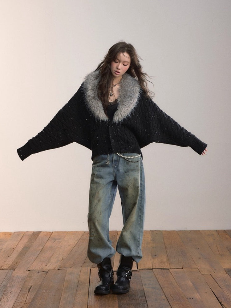 Heavyweight Detachable Fur Collar Cardigan