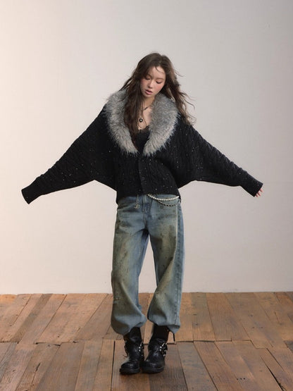 Heavyweight Detachable Fur Collar Cardigan