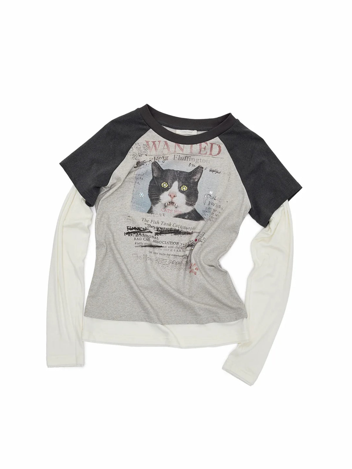 Cat Print Layered Raglan Top