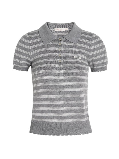 Gray Textured Polo Top