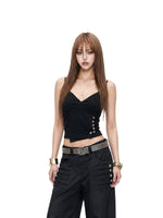 Side Button V Neck Tank Top