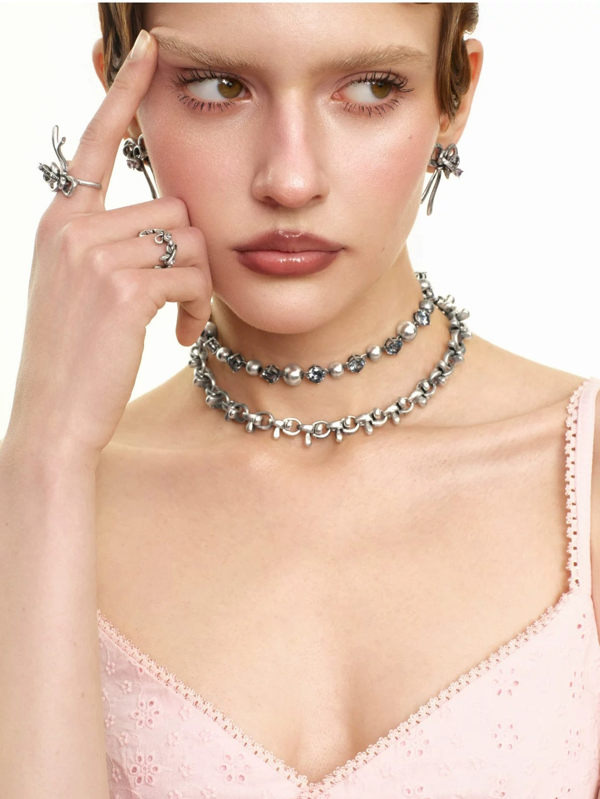 Vintage Bowknot &amp; Zircon Layered Choker