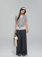 V-neck Lace Knit Short-sleeve T-shirt