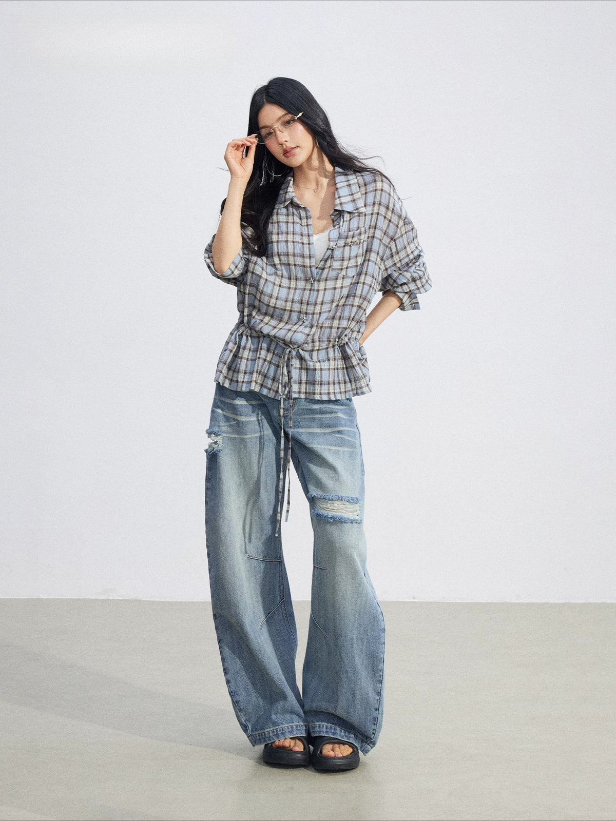 Retro Plaid Tie Shirt