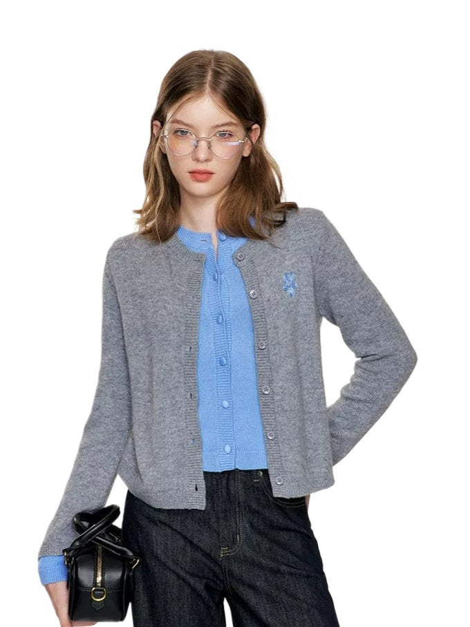 Floral Embroidered Contrast Cardigan