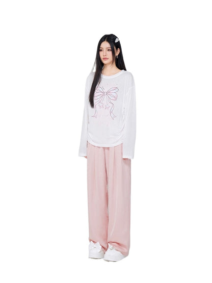 Ice Silk Pleated Wide-Leg Pants