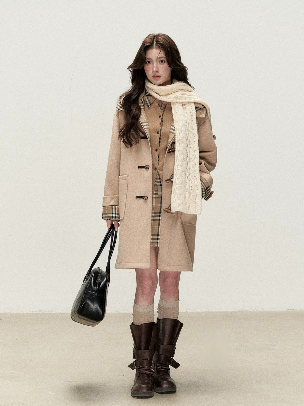 Plaid Hooded Wool Duffle Coat