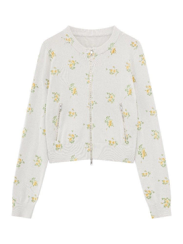 Floral Zip Knit Cardigan