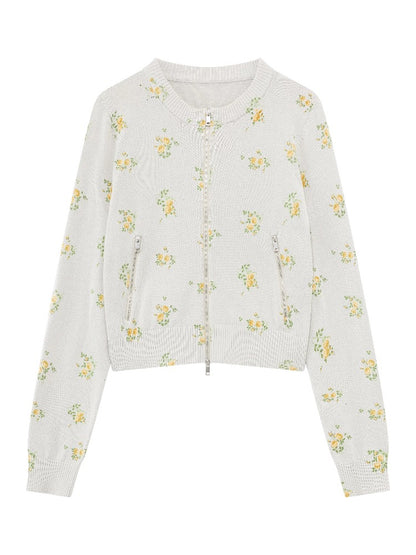 Floral Zip Knit Cardigan