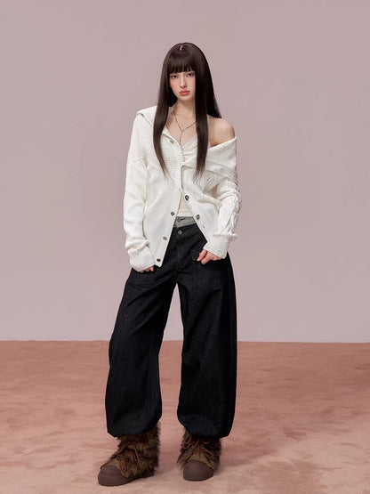 Convertible High Collar Knit Cardigan