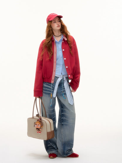 Red Plaid Collar Jacket