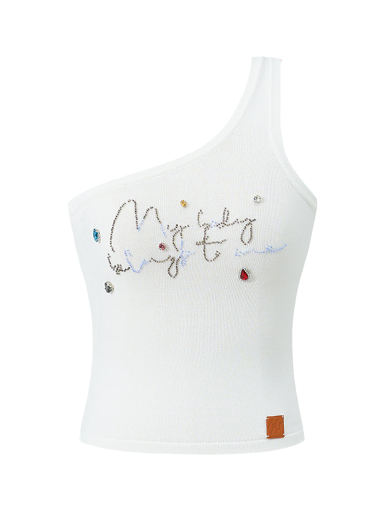 Off-Shoulder Handmade Color Rhinestone Knitted Cami