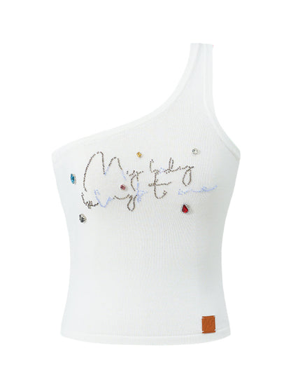 Off-Shoulder Handmade Color Rhinestone Knitted Cami