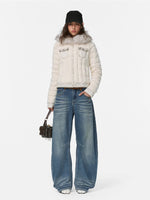 Denim Trim Fur-Collar Down Jacket