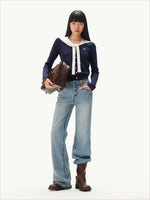 ＋5CM N4 Suede Straight Jeans