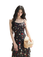 Rose Print Chiffon Dress