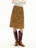 Vintage Washed Leather Midi Skirt