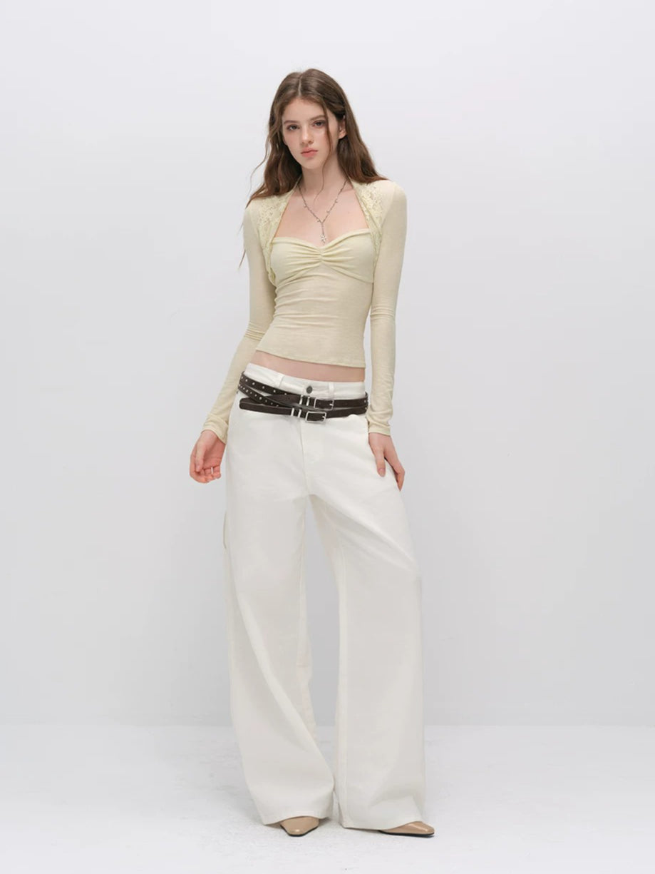 Lace Panel Square Neck Top