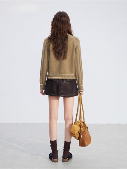 Contrast Zip Cable Sweater
