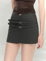 Asymmetric Belt Mini Skirt
