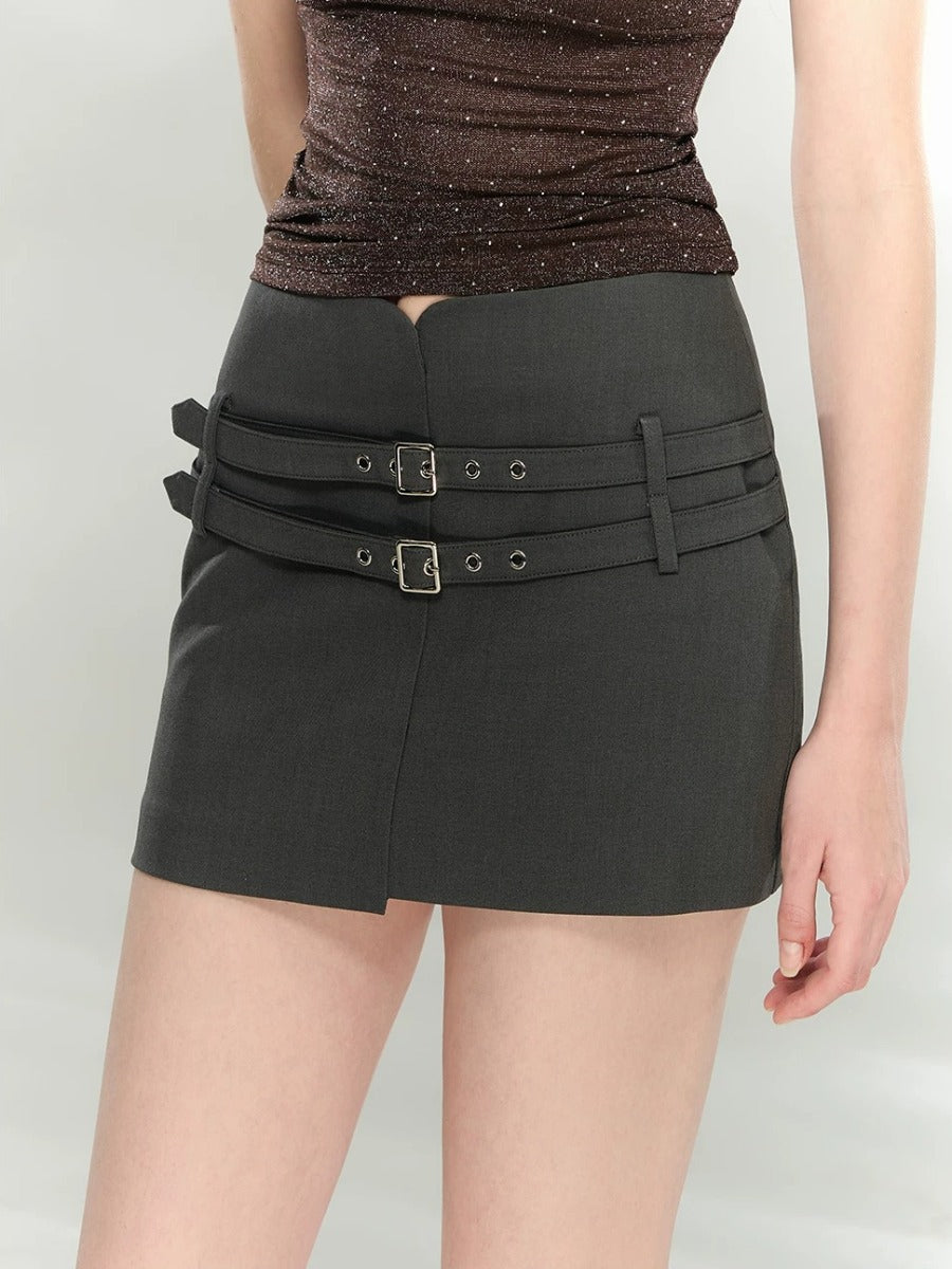 Asymmetric Belt Mini Skirt