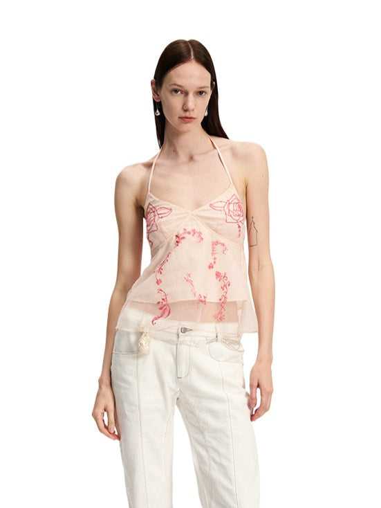 Pink Embroidered Layered A-Line Camisole