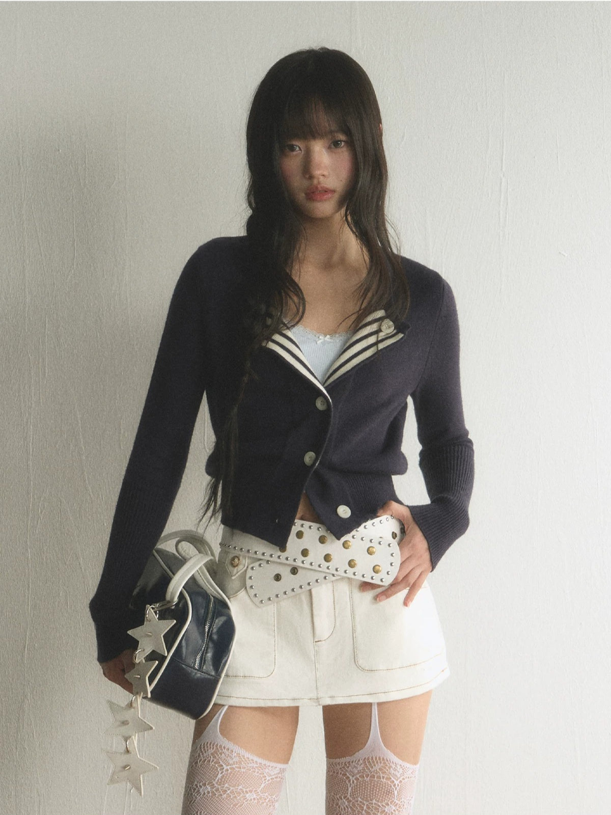 Blue Striped Knit Cardigan