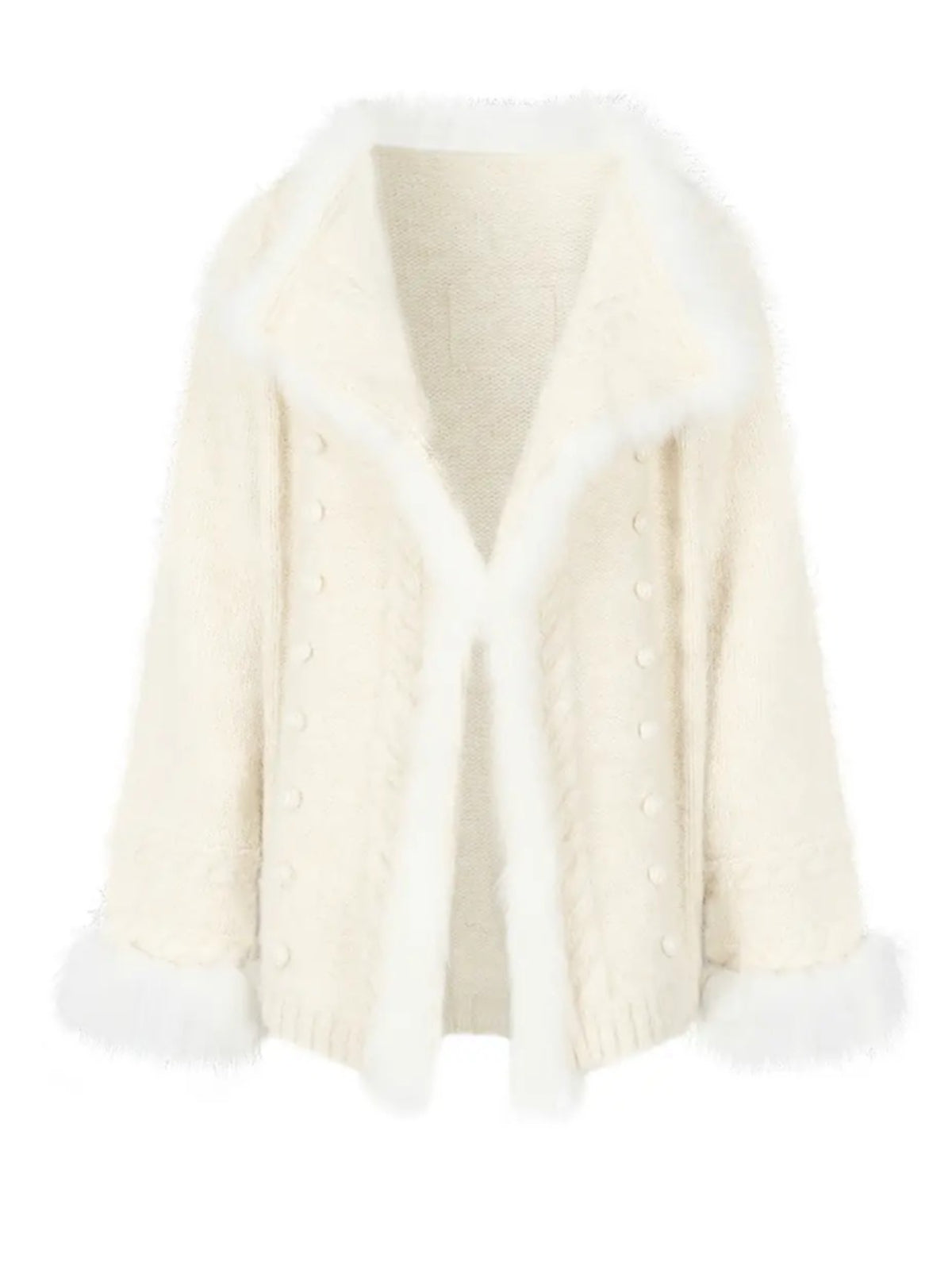 Fox Fur Trim Knit Coat