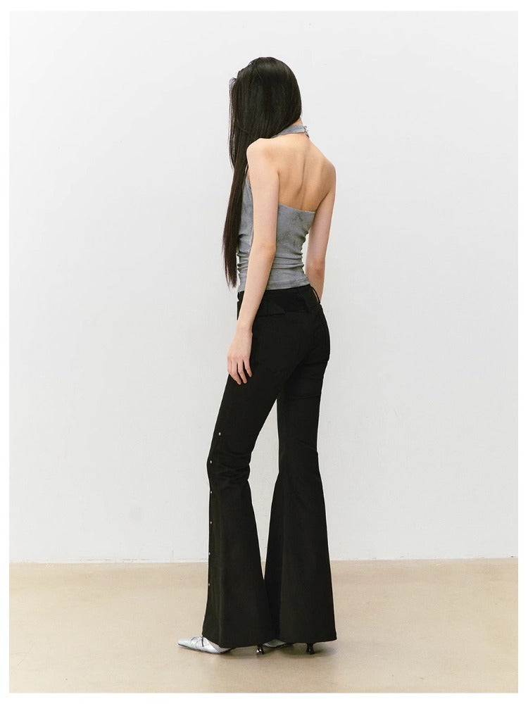 Chain Swing-neck Halter Neckline-gathered Waist Tank Top