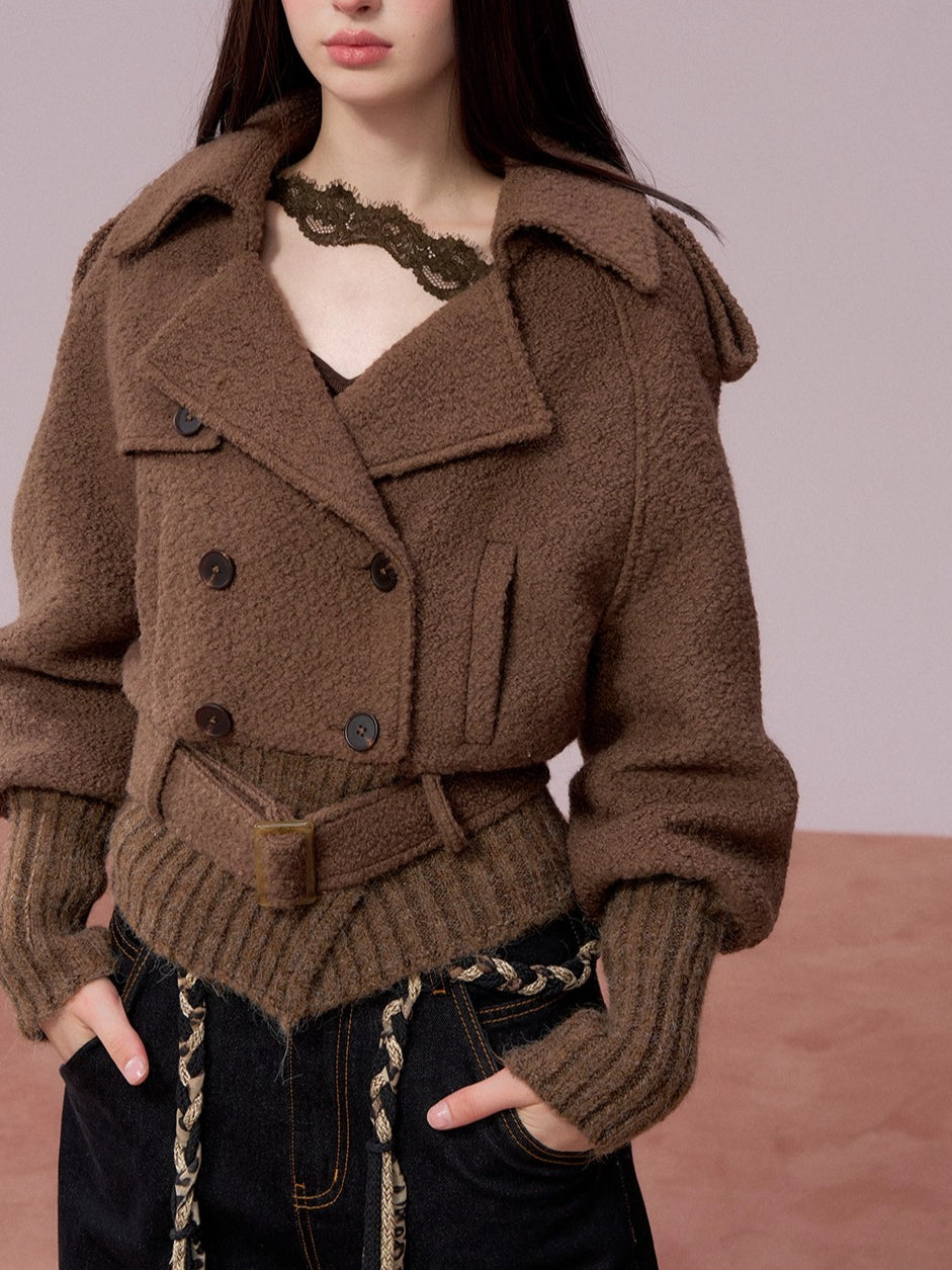 Wool-Blend Knit-Panel Jacket