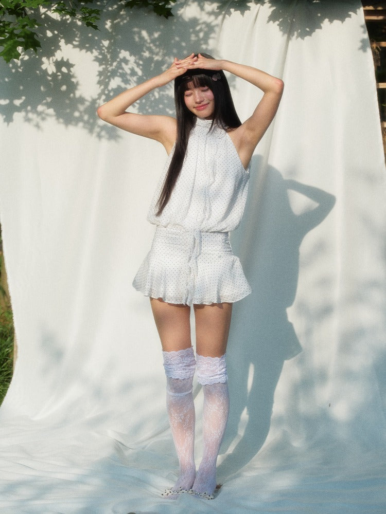 White Polka Halter Dress