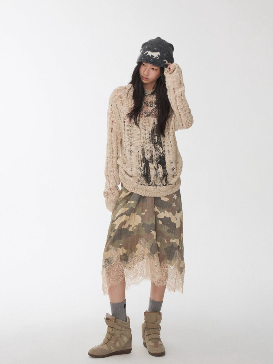 Icelandic Animal Jacquard Cutout Knit Sweater
