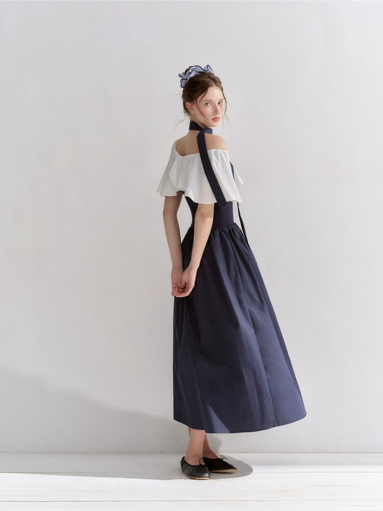 Navy Blue Cape Tie Mdi Dress
