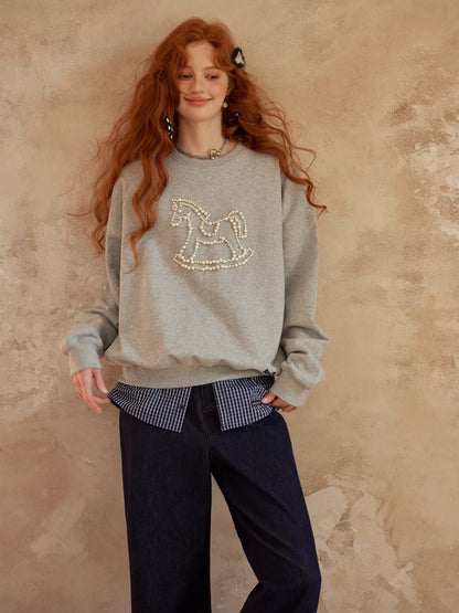 Embroidered Animal Knit Sweatshirt