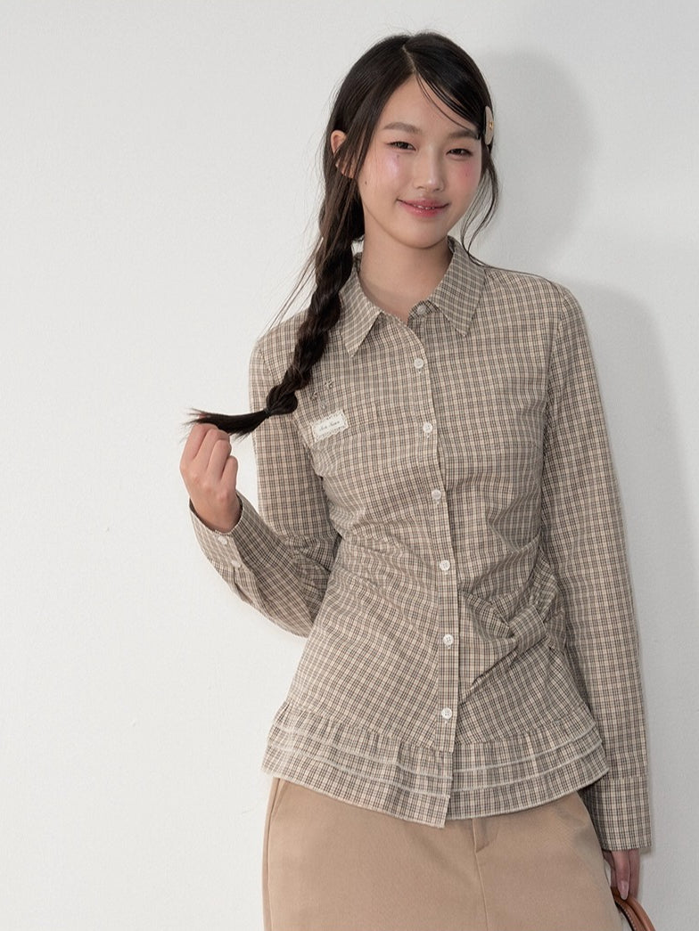 Khaki &amp; White Vintage Plaid Blouse