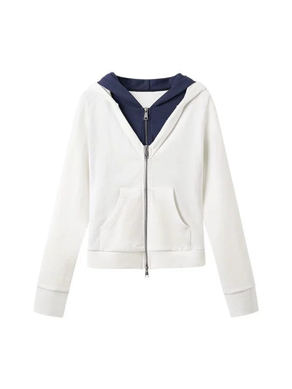 Contrast Double-Placket Hoodie