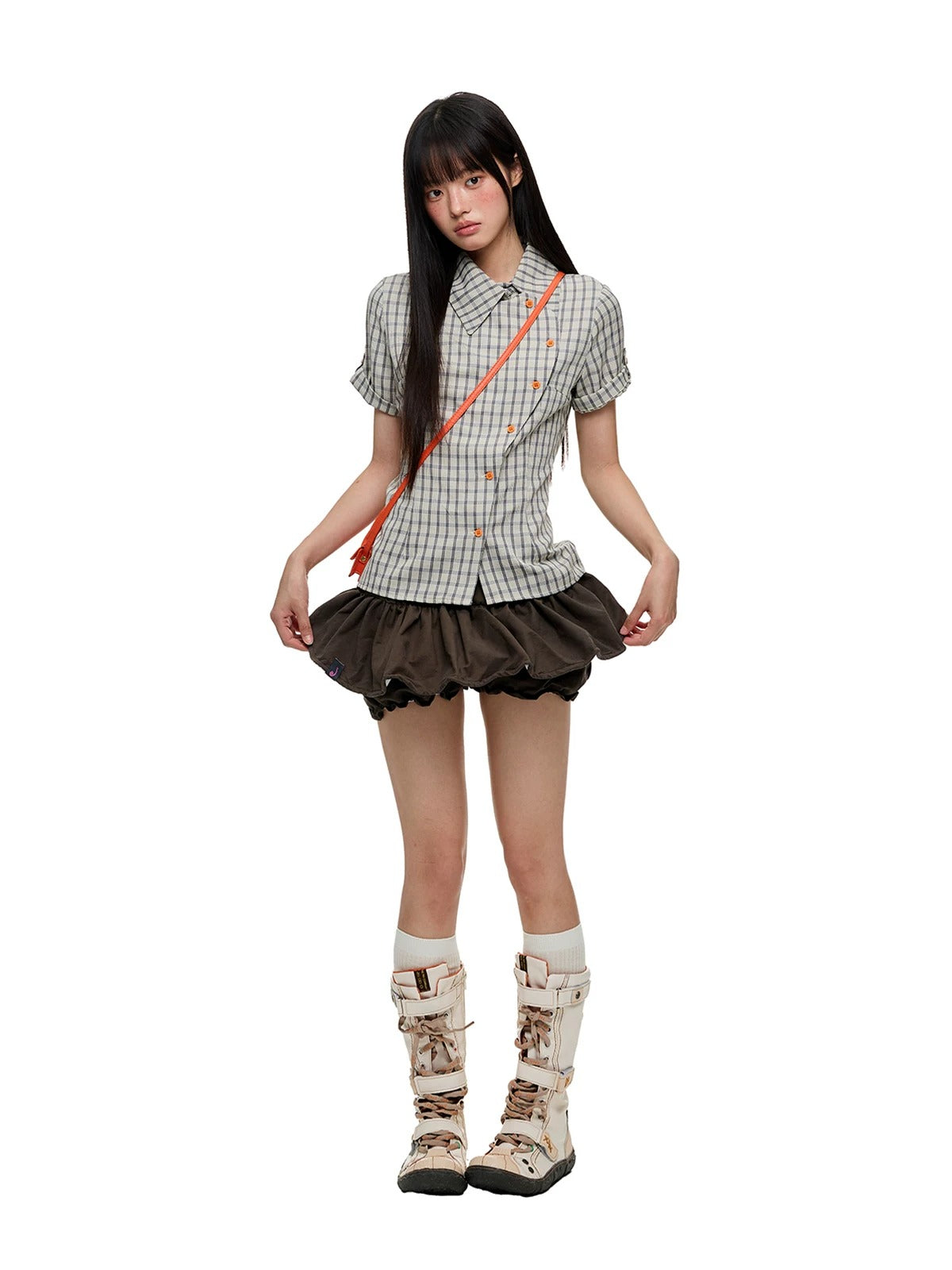 Korean Slim Waist Checkered Shirt