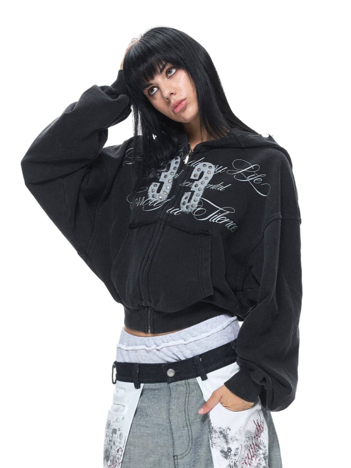 Vintage Washed Cropped Zip Hoodie
