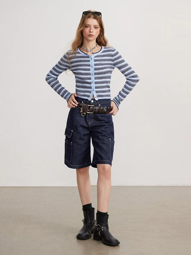 Contrast Stripe Knit Cardigan