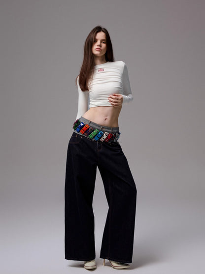 Ruched Crewneck Long-Sleeve Blouse