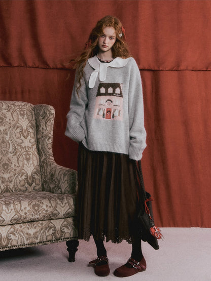 House Jacquard Embroidered Crewneck Sweater