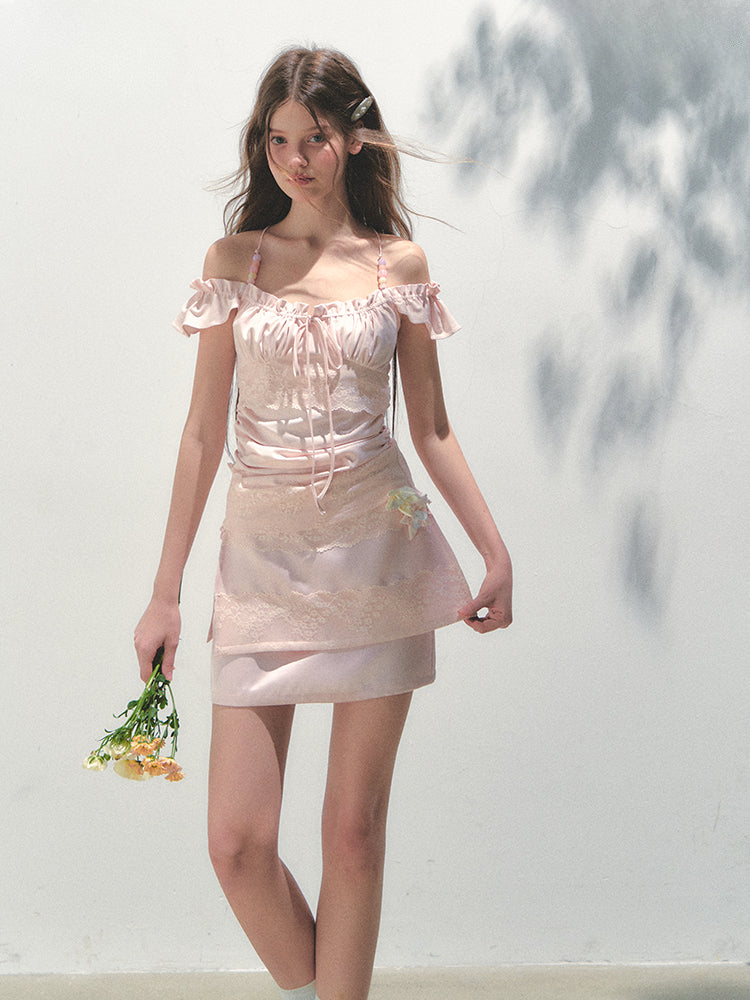 Pink Lace Flutter Sleeves Top